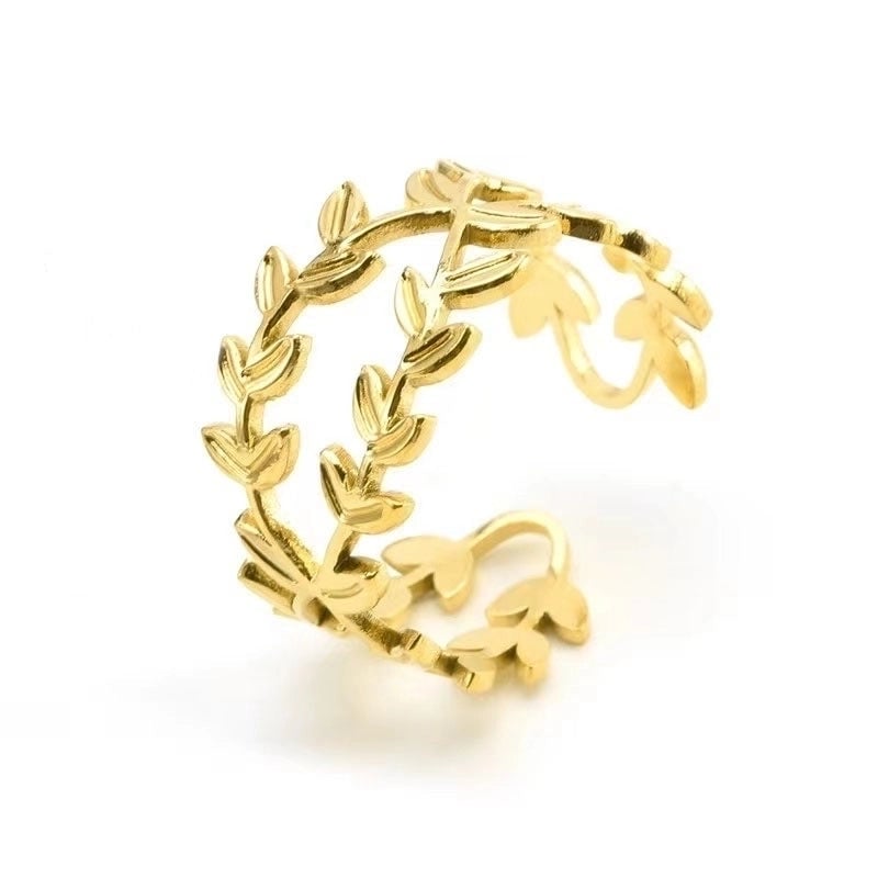30 Pieces Casual French Style Leaf 304 Stainless Steel 18K Gold Plated Plating Open Rings