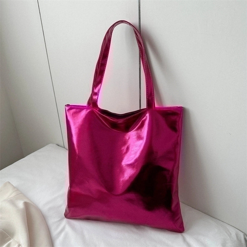 Women's Large Pu Leather Solid Color Streetwear Square Zipper Shoulder Bag Handbag Tote Bag