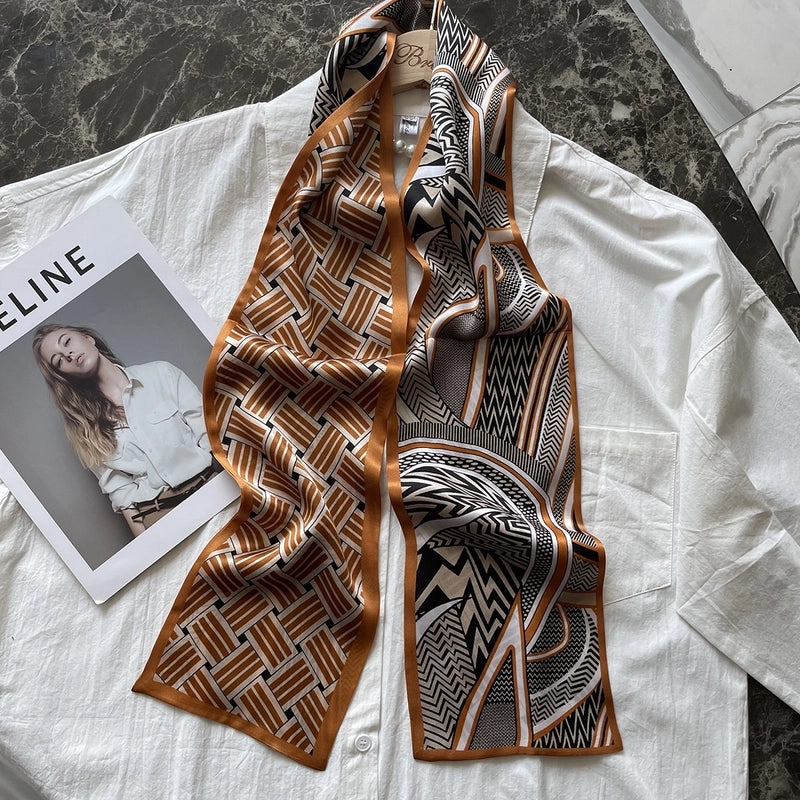 Women's Basic Classic Style Color Block Silk Printing Silk Scarf