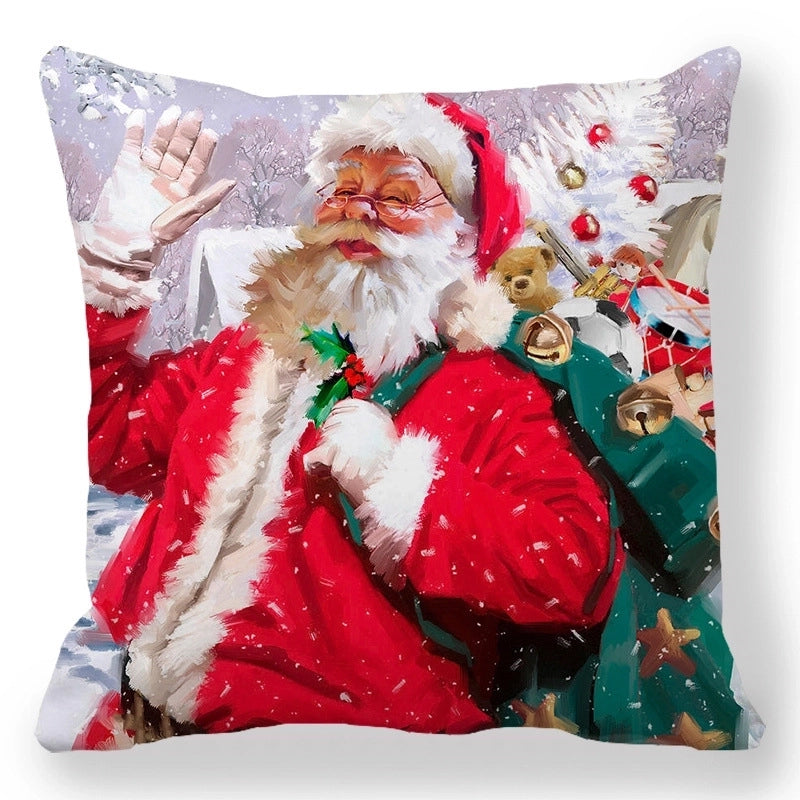Christmas Pastoral Santa Claus Elk Cotton Pillow Cases Couch & Sofa Decor