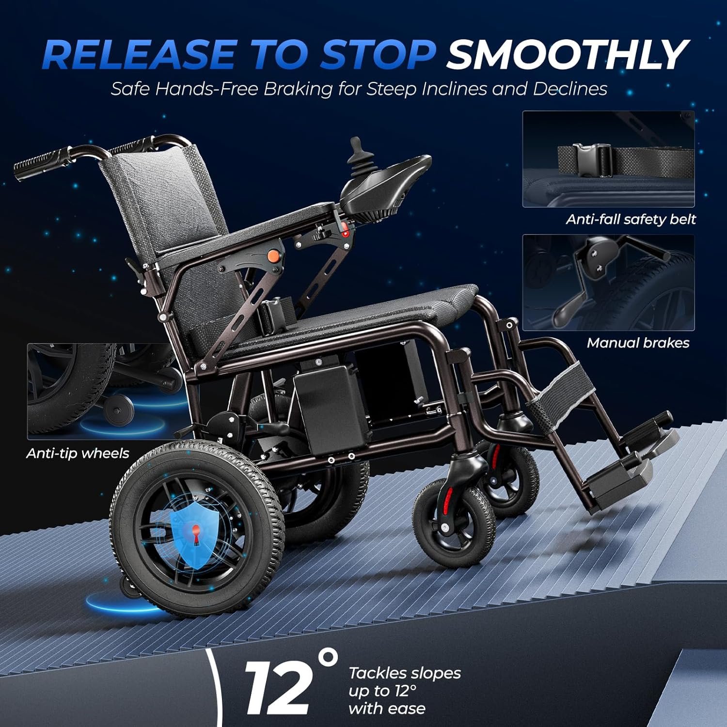 Electric Wheelchairs for Adults, Foldable Lightweight Electric Wheelchair Travel Motorized Wheelchairs for Seniors