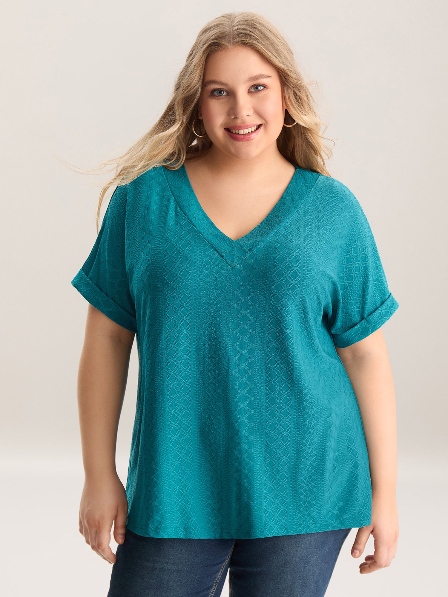 Stretchy Textured Relaxed-Fit Plain Top