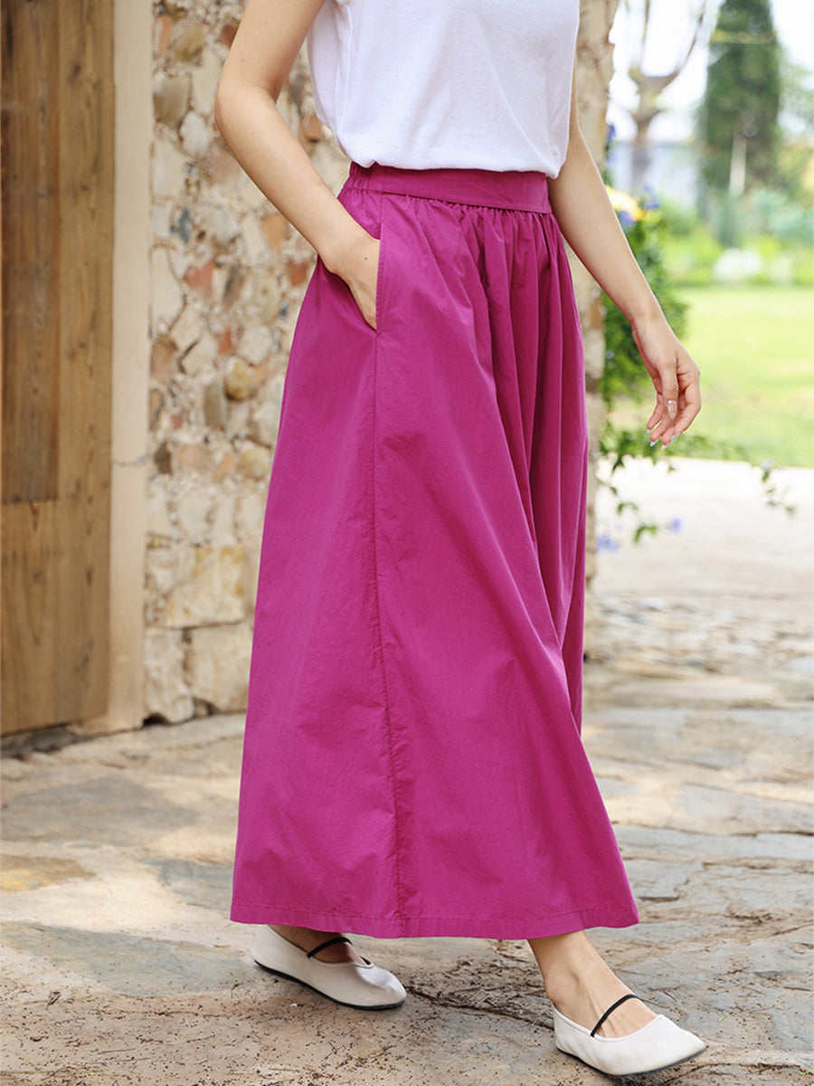 Women Summer Casual Pure Color 100%Cotton Skirt