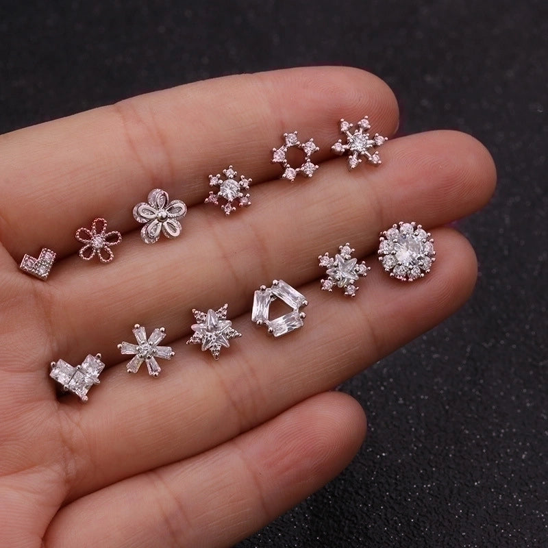 5 Pieces Ear Cartilage Rings & Studs Snowflake Copper Inlaid Shell