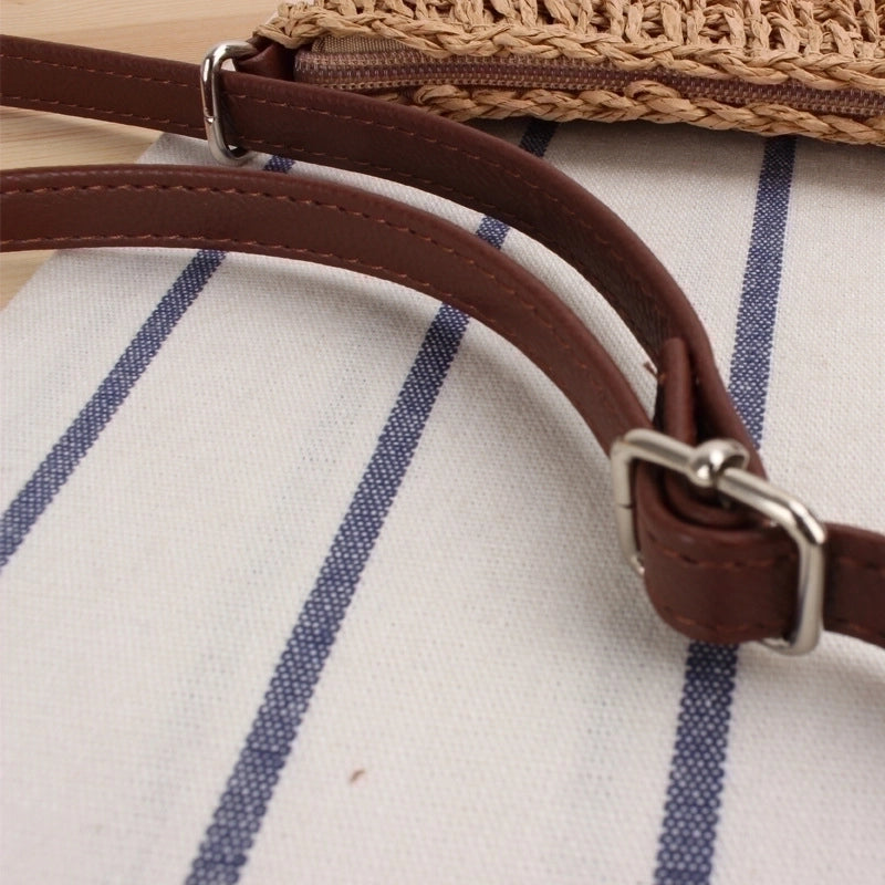 Women's Small Spring&summer Straw Solid Color Vacation Square Zipper Straw Bag
