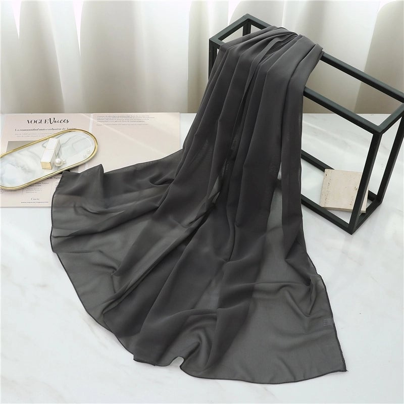 Pearl Chiffon Scarf Solid Color Rectangular Scarf Women's Shawl Basic Scarf