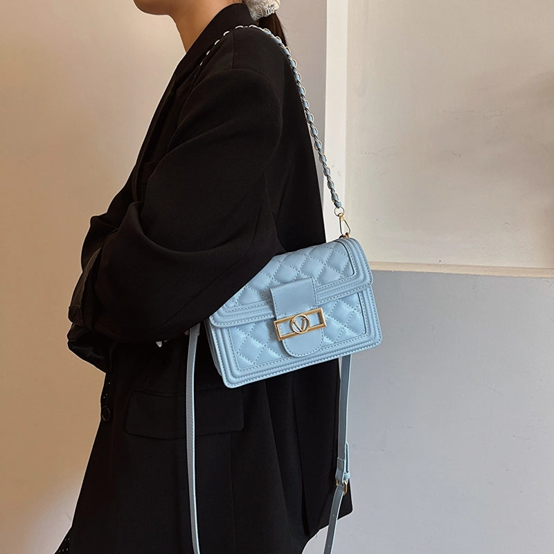 Women's Medium Pu Leather Solid Color  Basic Classic Style Square Flip Cover Crossbody Bag