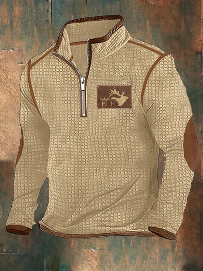 Men's Western Retro Contrast Print Stand Collar Zipper Sweatshirt