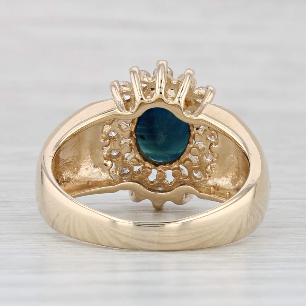 1.96ctw Blue Sapphire Diamond Halo Ring 14k Yellow Gold Size 7.75