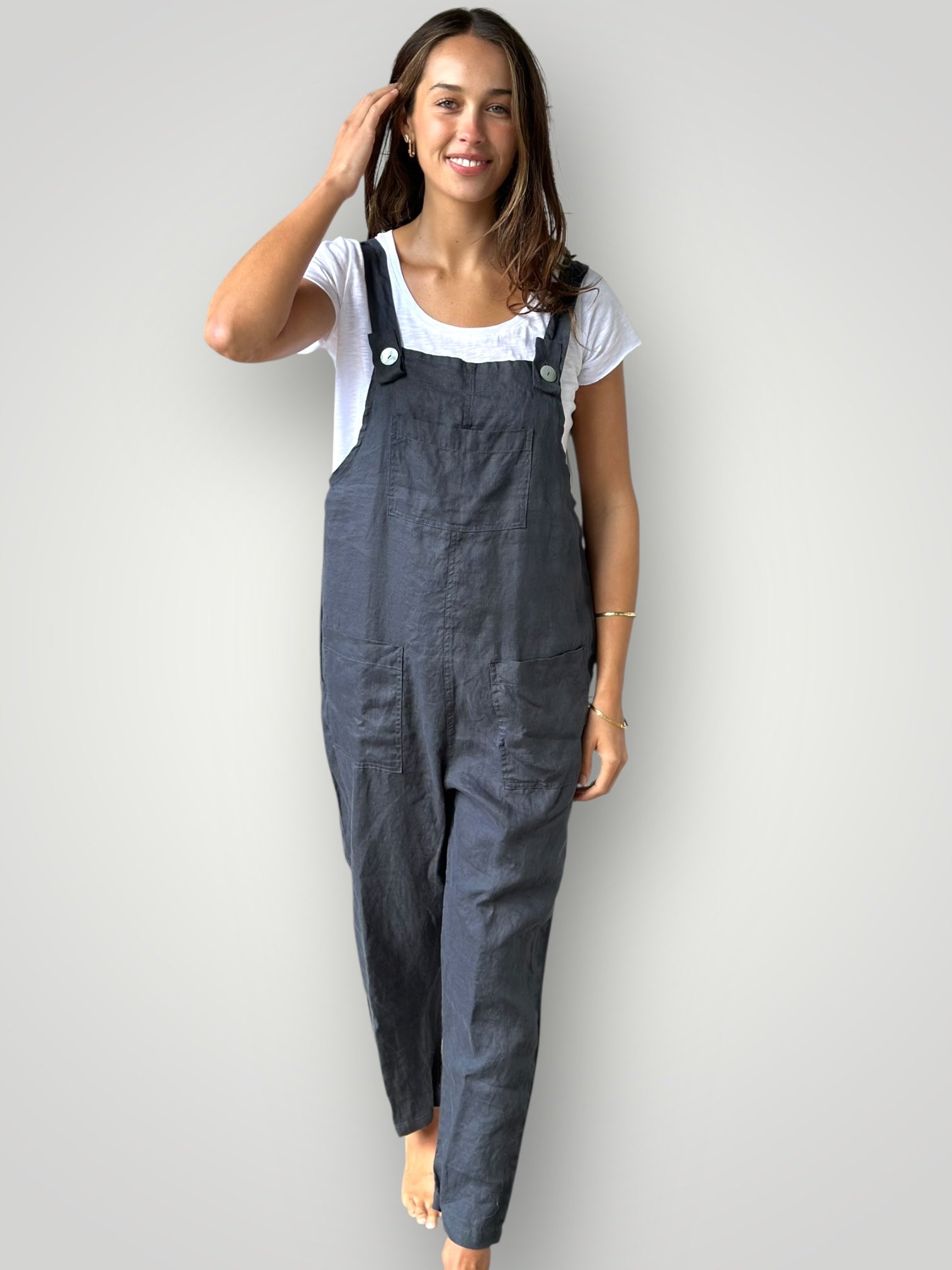 overalls -charcoal linen