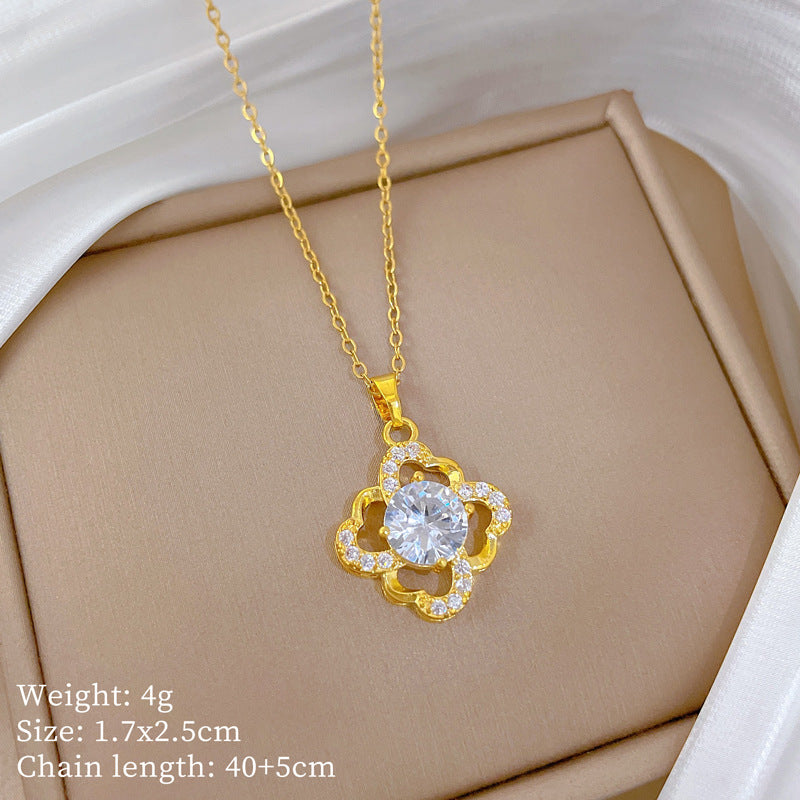 Copper Micro-Inlaid Cross Fashionable And Gorgeous Full Diamond Necklace For Women All-Match Clavicle Chain Titanium Steel