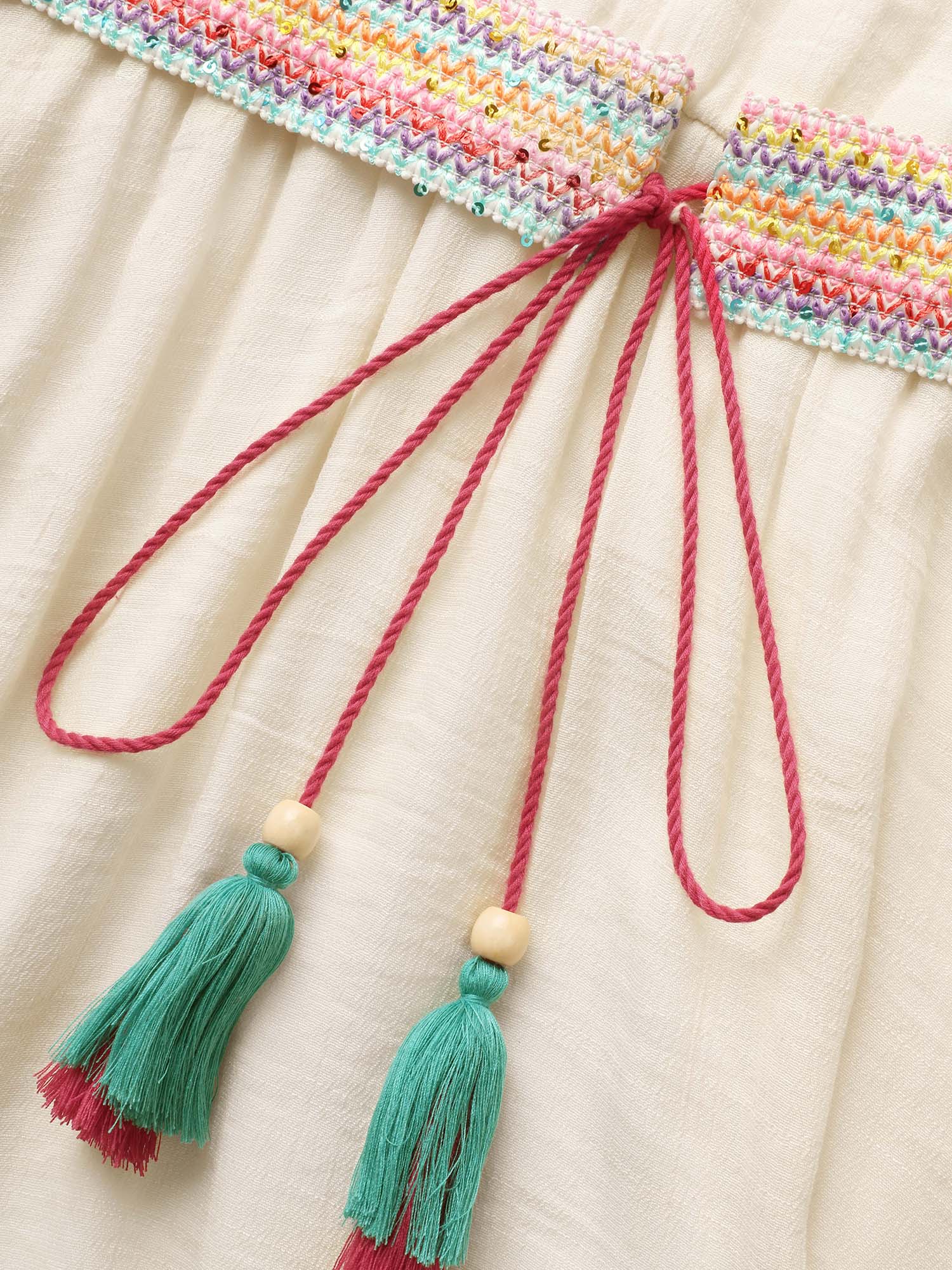 V Neck Tassel Trim Mesh Midi Dress