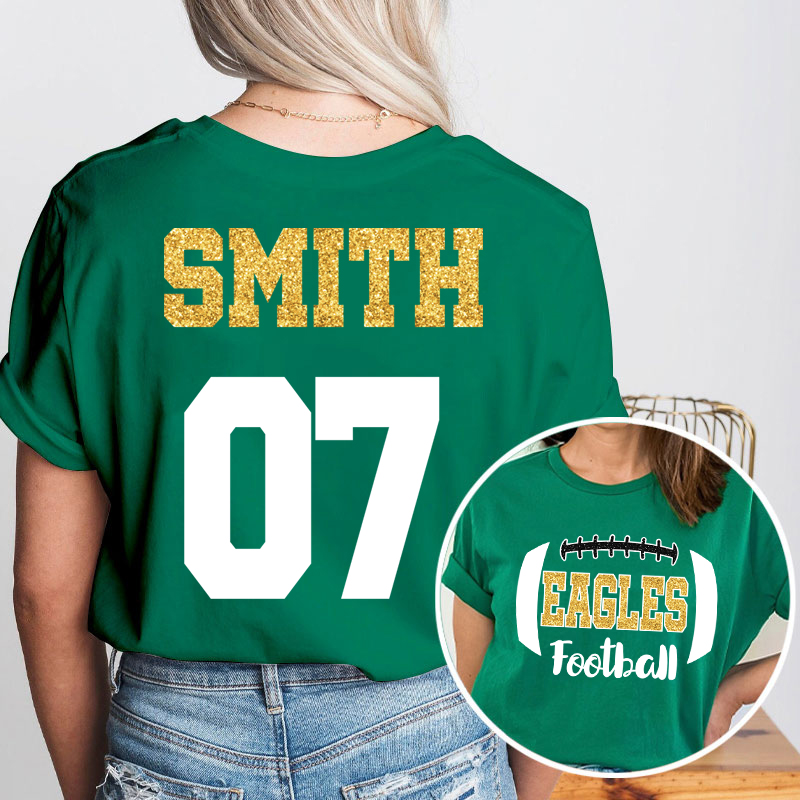 Personalized Mascot Name And Number Football Game Day Teacher Two Sided T-Shirt