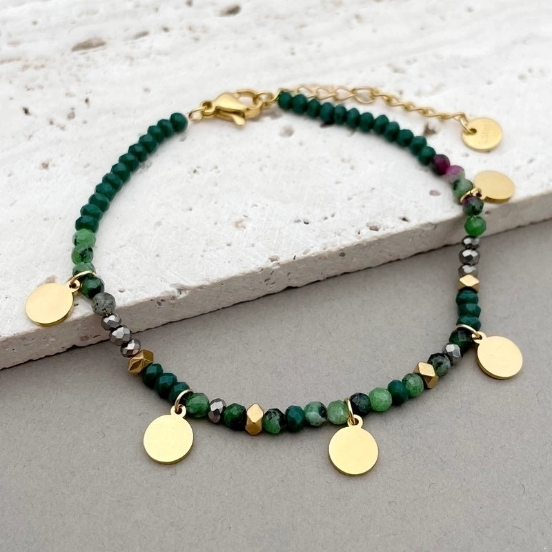 Casual Round 304 Stainless Steel Natural Stone Labradorite Gold Plated Bracelets In Bulk