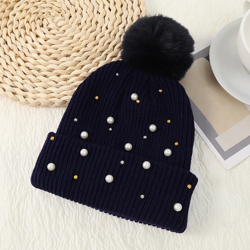 Women's Basic Sweet Minimalist Solid Color Pom Poms Pearl Eaveless Wool Cap