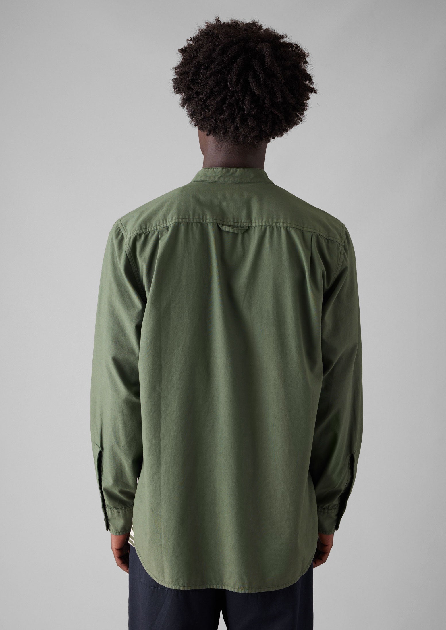 Garment Dyed Oxford Grandad Collar Shirt | Olive