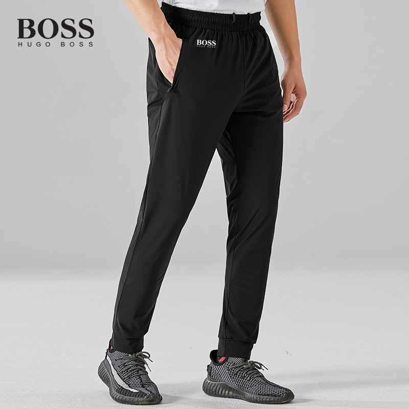 BOSS Men-s sports plus size breathable quick-drying casual straight elastic trousers