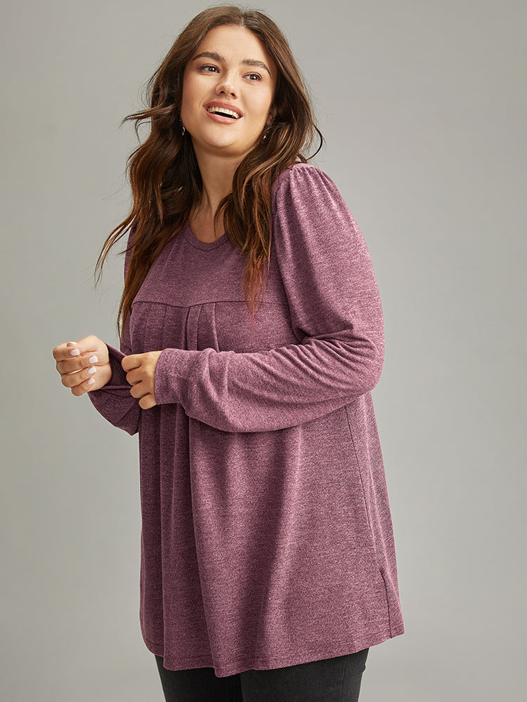 Plain Heather Plicated Detail T-shirt