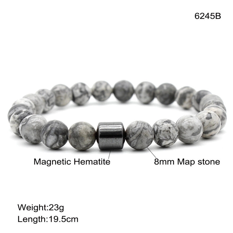 Fashion Geometric Natural Stone Elastic String Magnetic Black Gall Stone Woven Chain Bracelets In Bulk