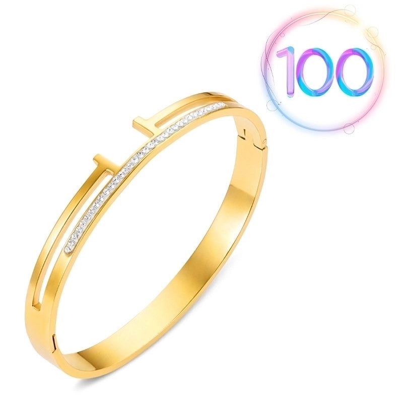 2 Pieces Fashion Geometric Stainless Steel Plating Zircon Bangle