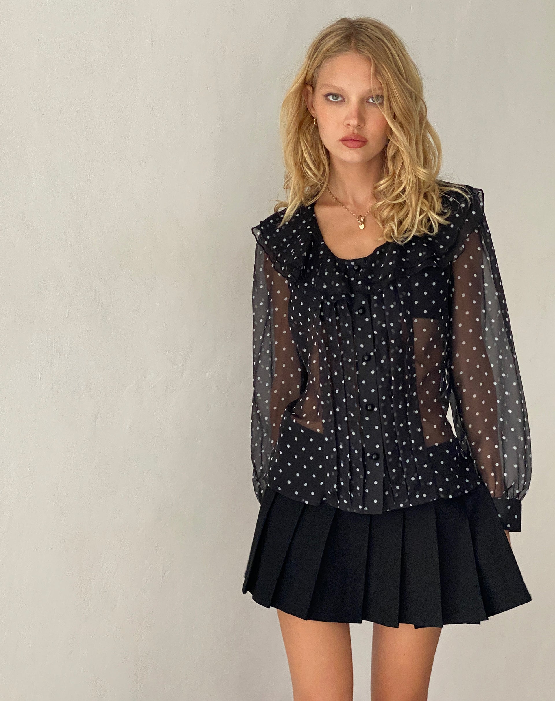 Zinnia Blouse in Polka Black Chiffon