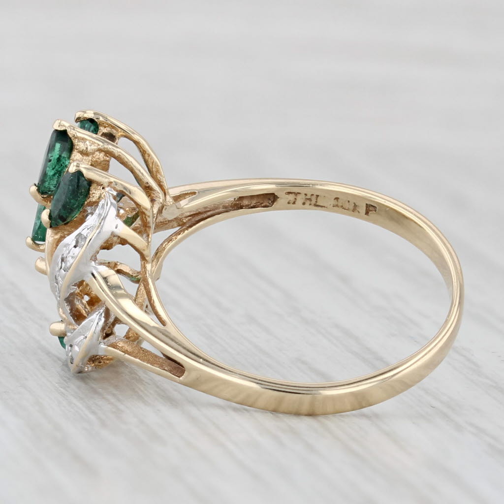 0.70ctw Diamond Emerald Spray Cluster Ring 10k Yellow Gold Size 7
