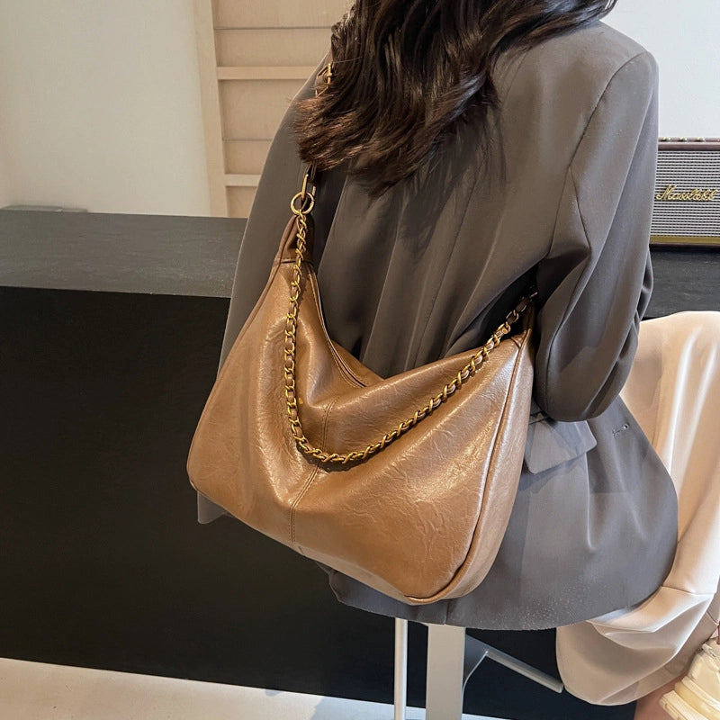 Women's Medium Pu Leather Solid Color Classic Style Streetwear Square Zipper Shoulder Bag
