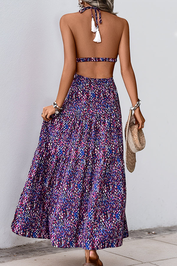 Fashion Printed V Neck Patchwork Dress