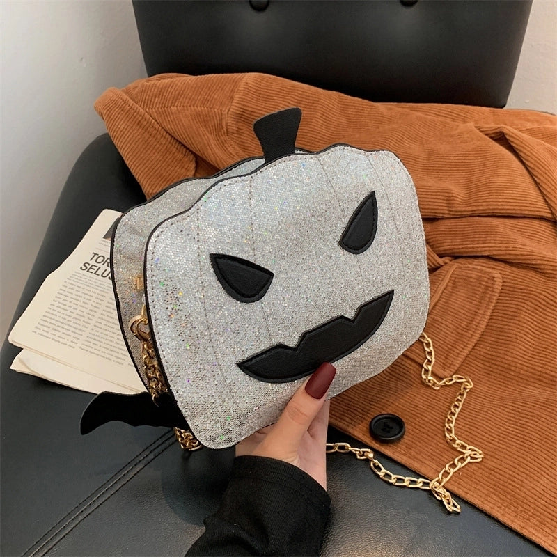 Halloween Women'S Medium PU Leather Pumpkin Streetwear Sequins Zipper Chain Bag