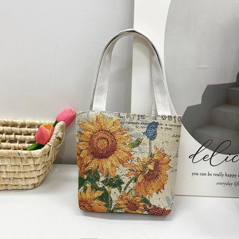 Women's Small Spring&Summer Canvas Printing Cute Open Handbag