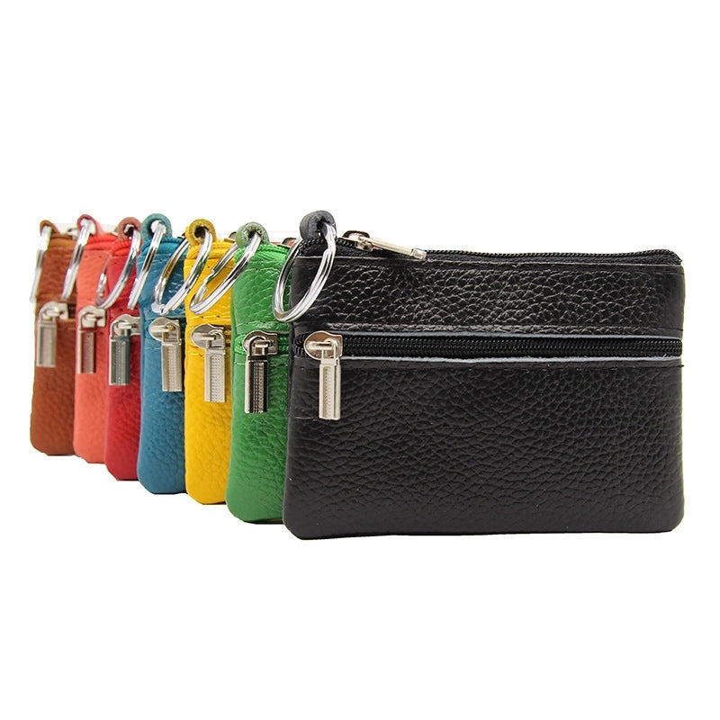 Women'S Solid Color Leather Coffee Royal Blue Apricot Zipper Wallets