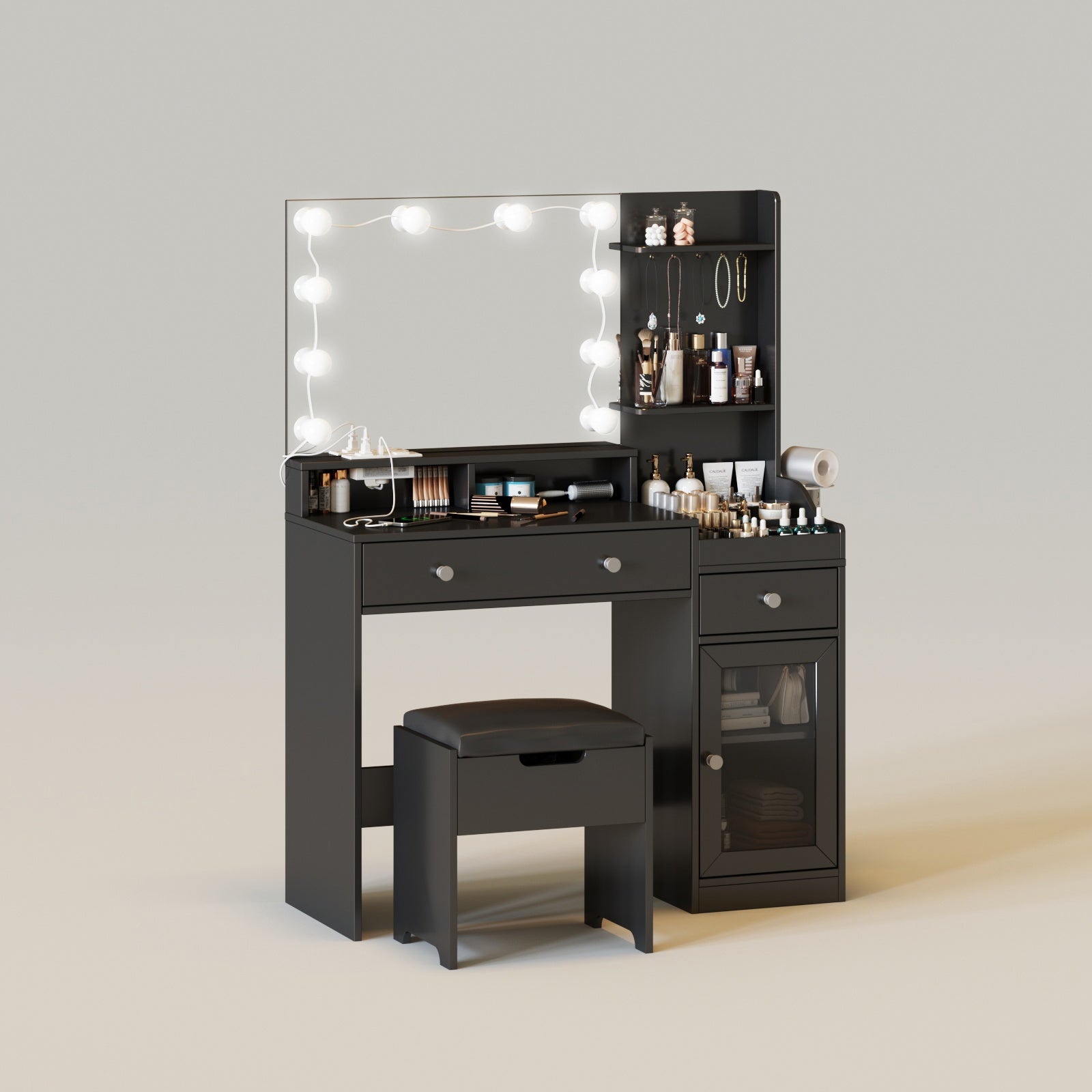 39.8inch Cute Makeup Vanity Table Vanity Set with Comfortable Bench