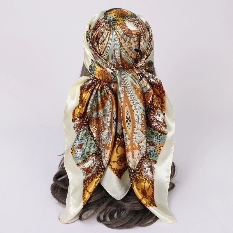 Women's Lady Monogram Satin Printing Silk Scarf