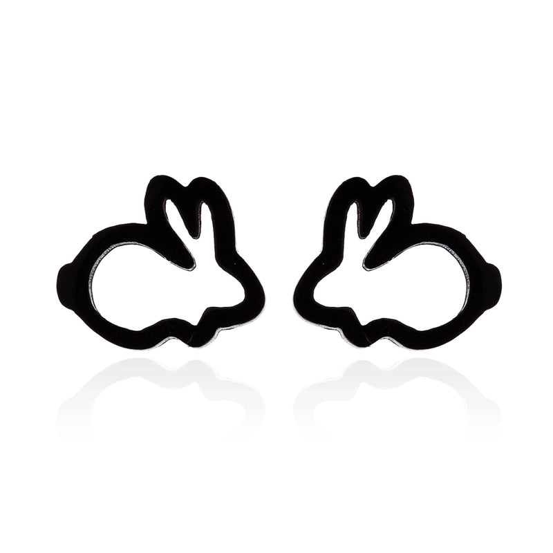 Minimalist Letter Cat Elephant Stainless Steel Plating Hollow Out Ear Studs 1 Pair
