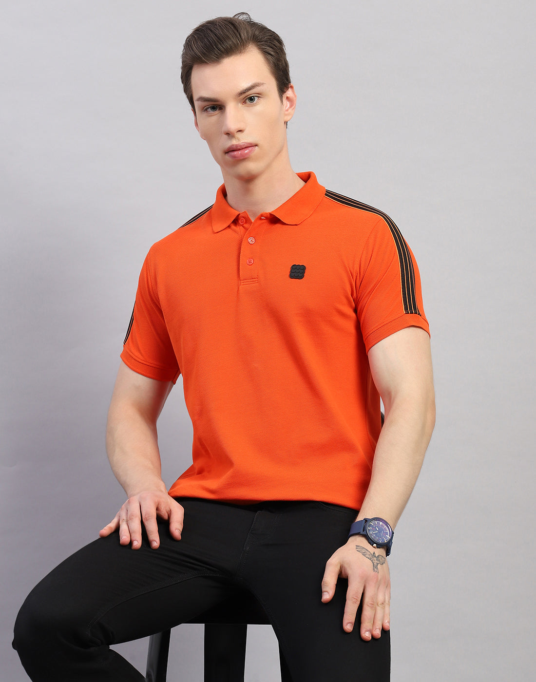 Men Orange Solid Polo Collar Half Sleeve T-Shirt