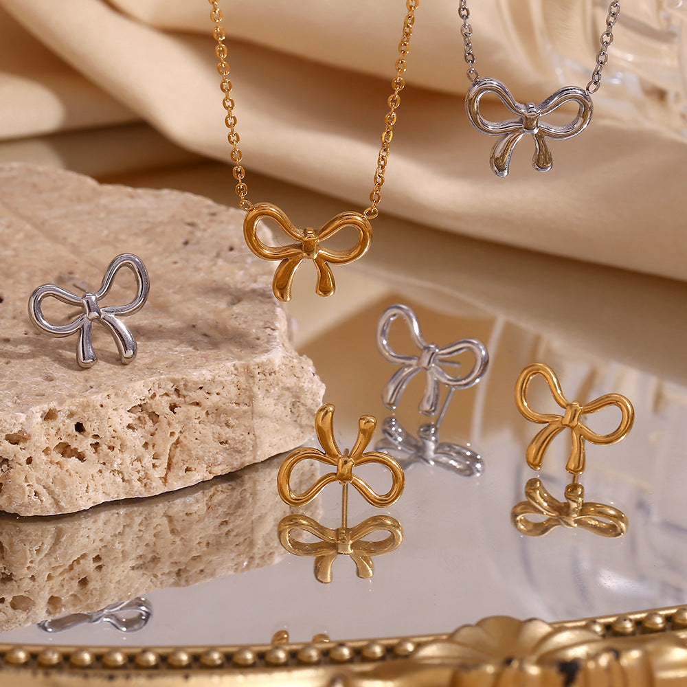 Fashion Bowknot Stainless Steel 18K Gold Plated Stud Earrings