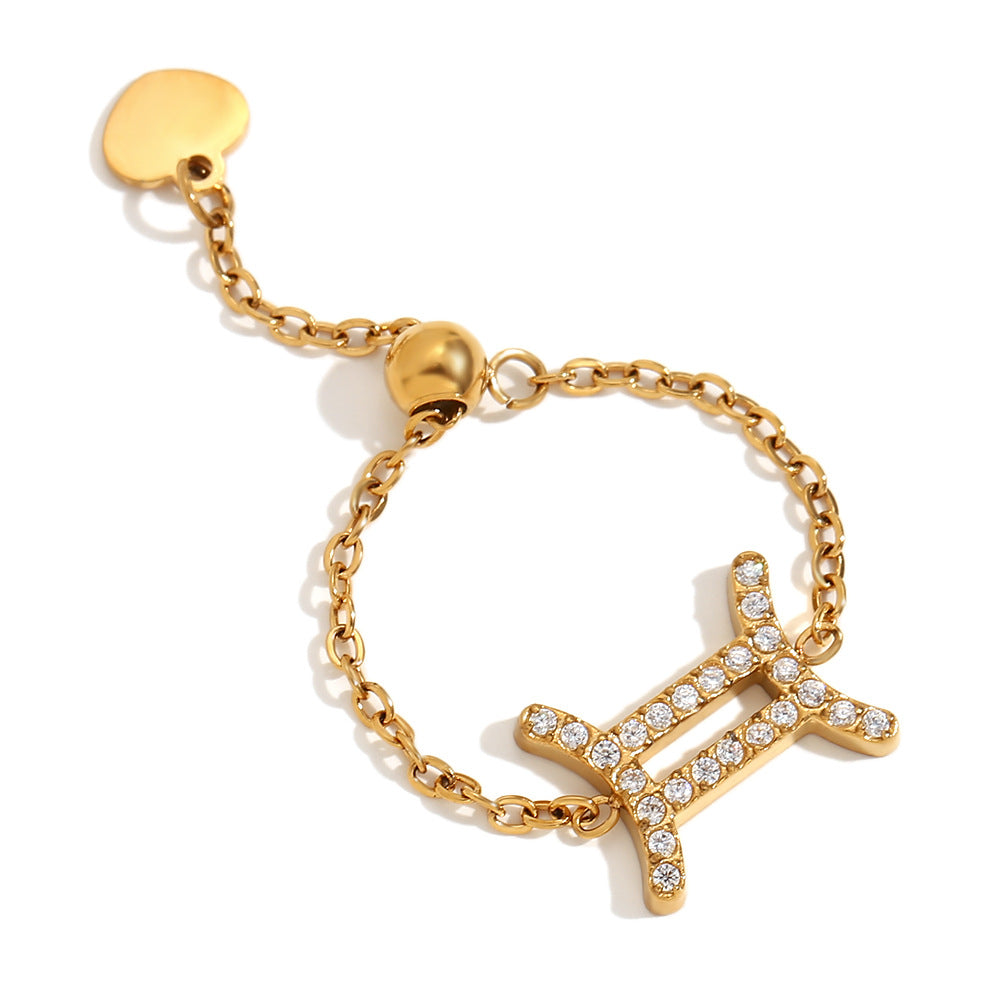 Women Fashion Sagittarius Zodiac Sign Scorpius Libra Capricorn Virgo Stainless Steel Electroplating Rings
