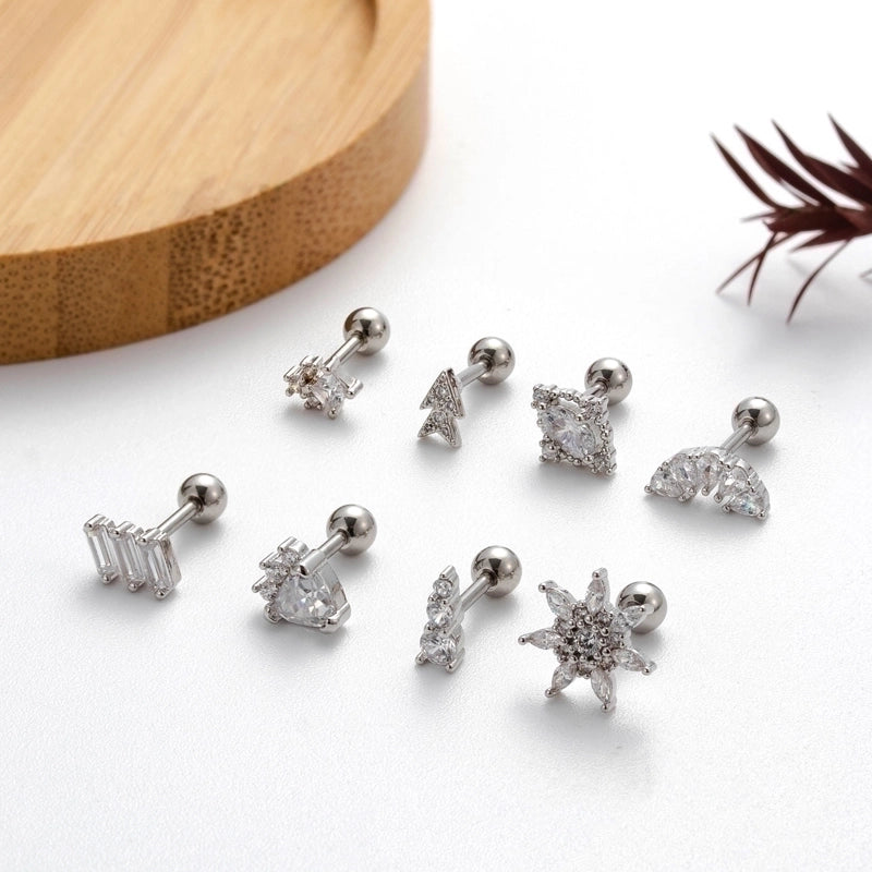 1 Piece Ear Cartilage Rings & Studs IG Style Sector Snowflake Copper Plating Inlay Zircon