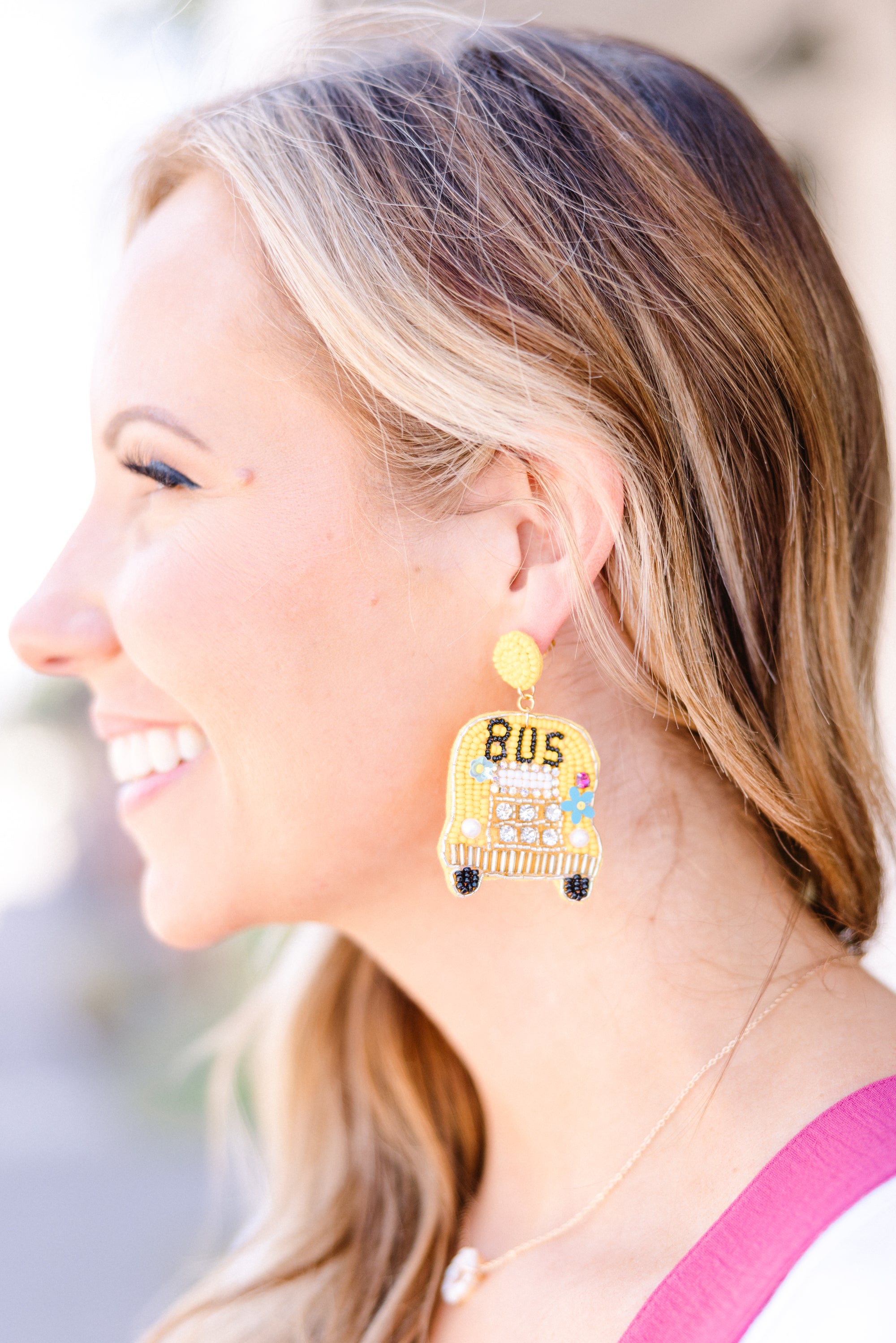Wheels On The Bus Earrings. Yellow