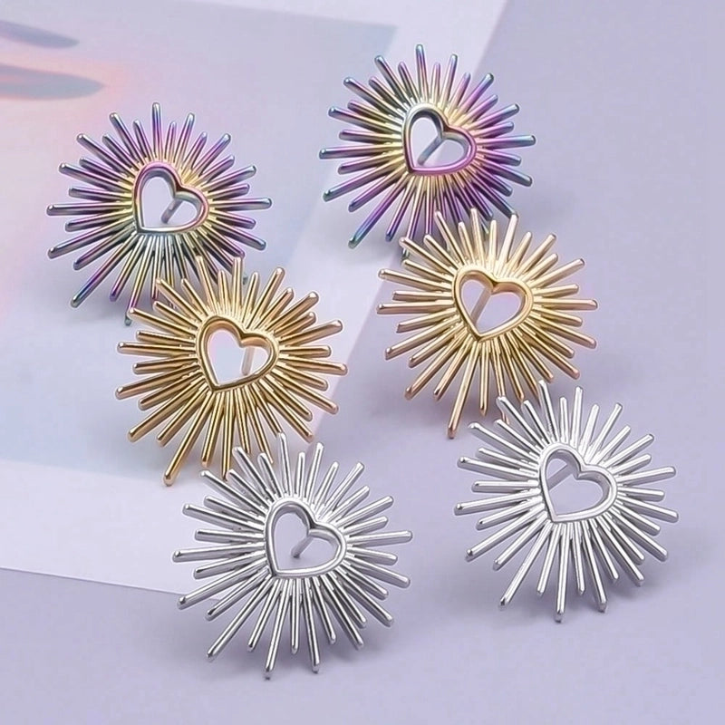 1 Pair Minimalist Heart Shape Plating 304 Stainless Steel Ear Studs