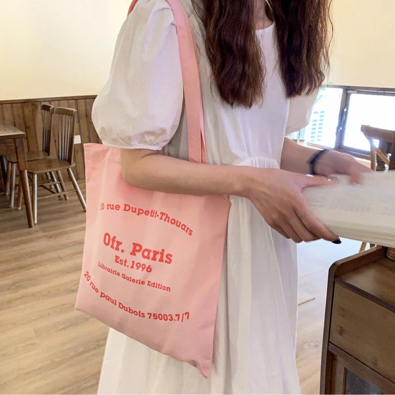 Unisex Medium Cotton Letter Preppy Style Square Open Square Bag