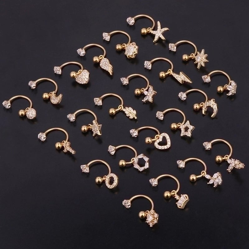Ear Cartilage Rings & Studs Geometric 316L Stainless Steel  Copper Inlaid Zircon