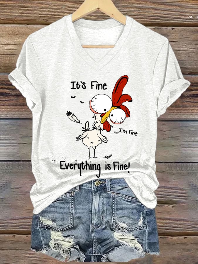 Women'S It'S Fine Everything Is Fine! Printed V-Neck T-Shirt