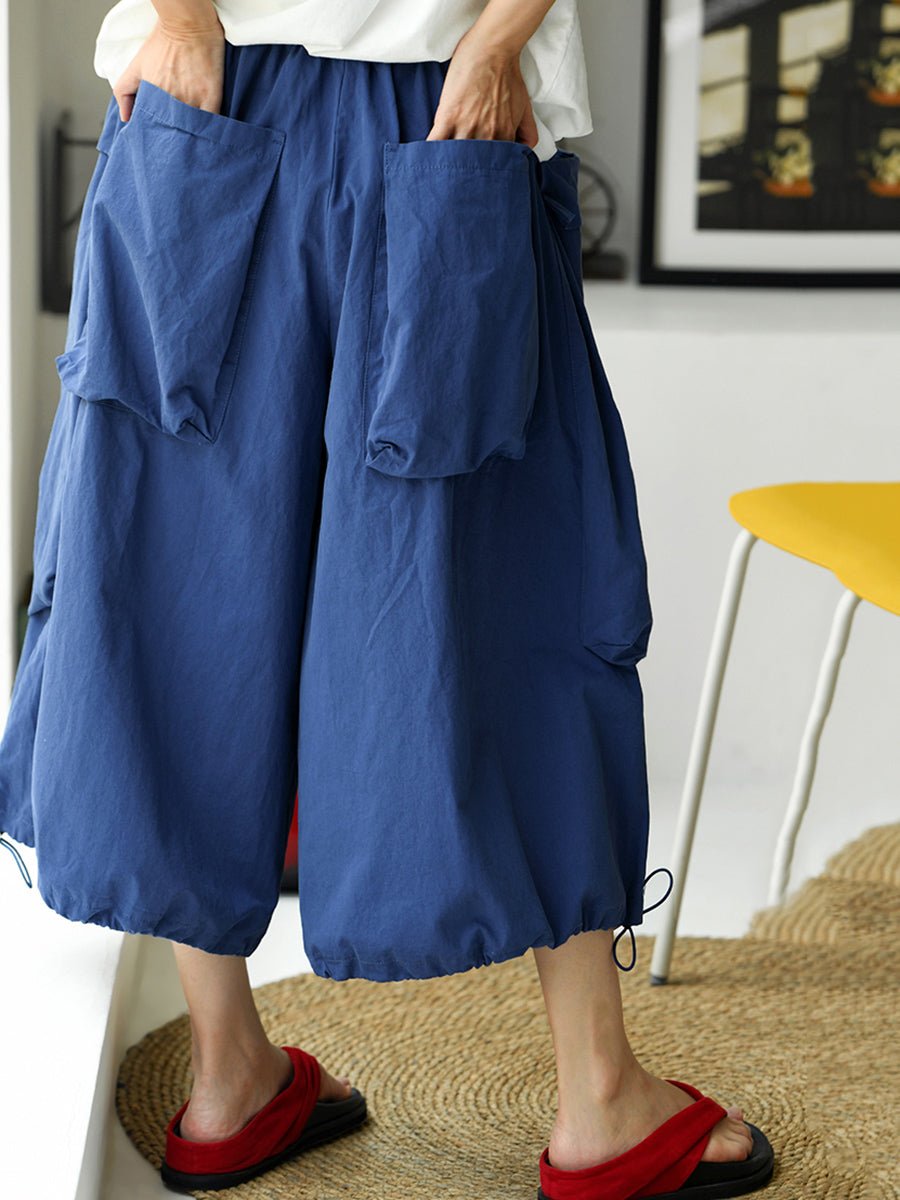 Women Summer Casual Pure Color 100%Cotton Cropped Pants