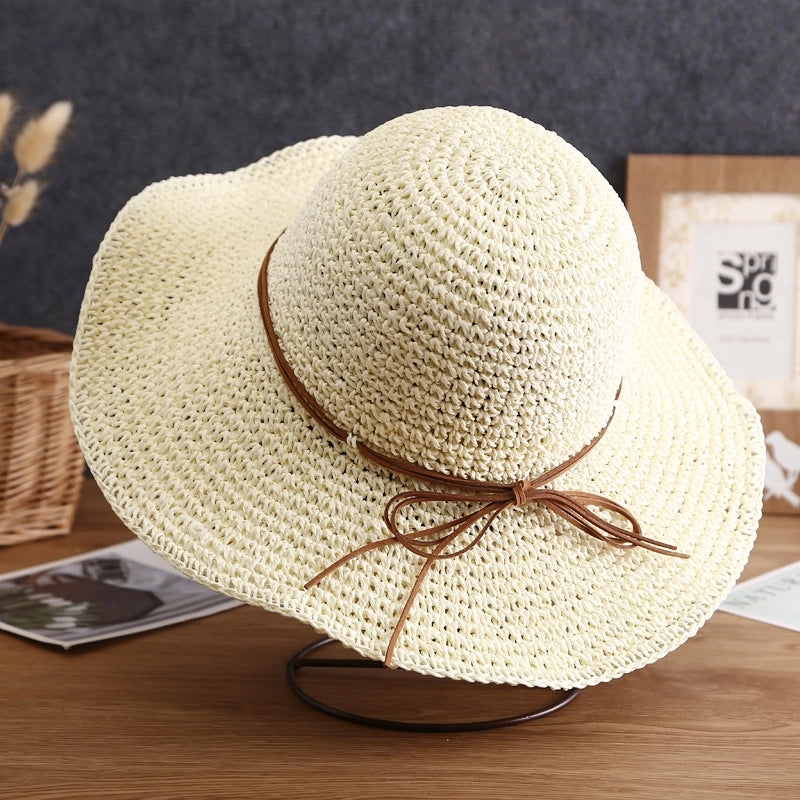Women's Minimalist Bow Knot Braid Wide Eaves Straw Hat