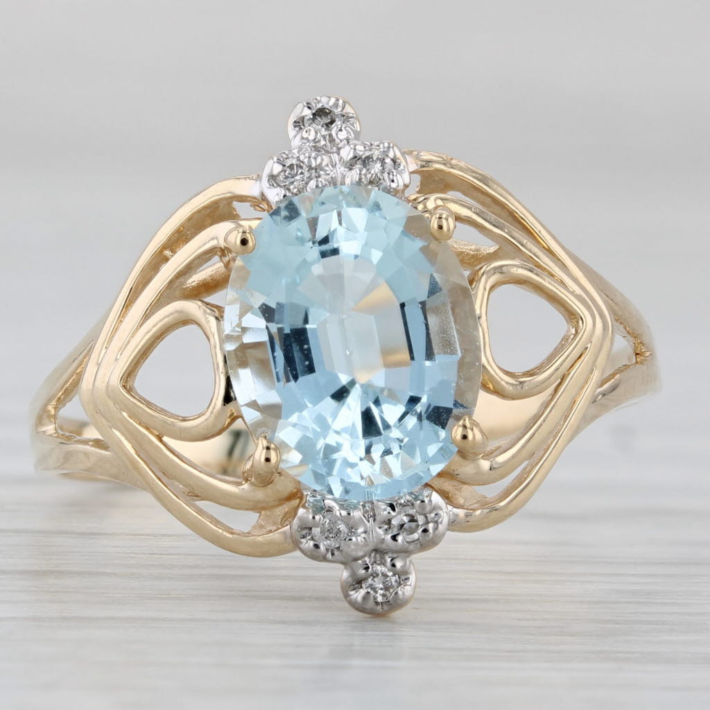 2.50ctw Oval Aquamarine Diamond Ring 14k Yellow Gold Size 10.5