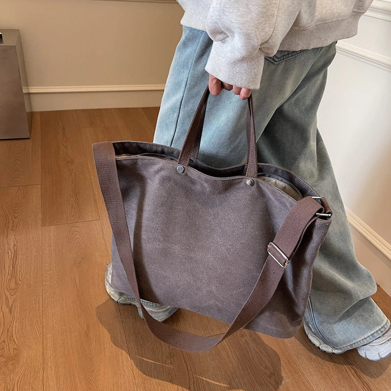 Women's Canvas Solid Color Classic Style Square Zipper Tote Bag