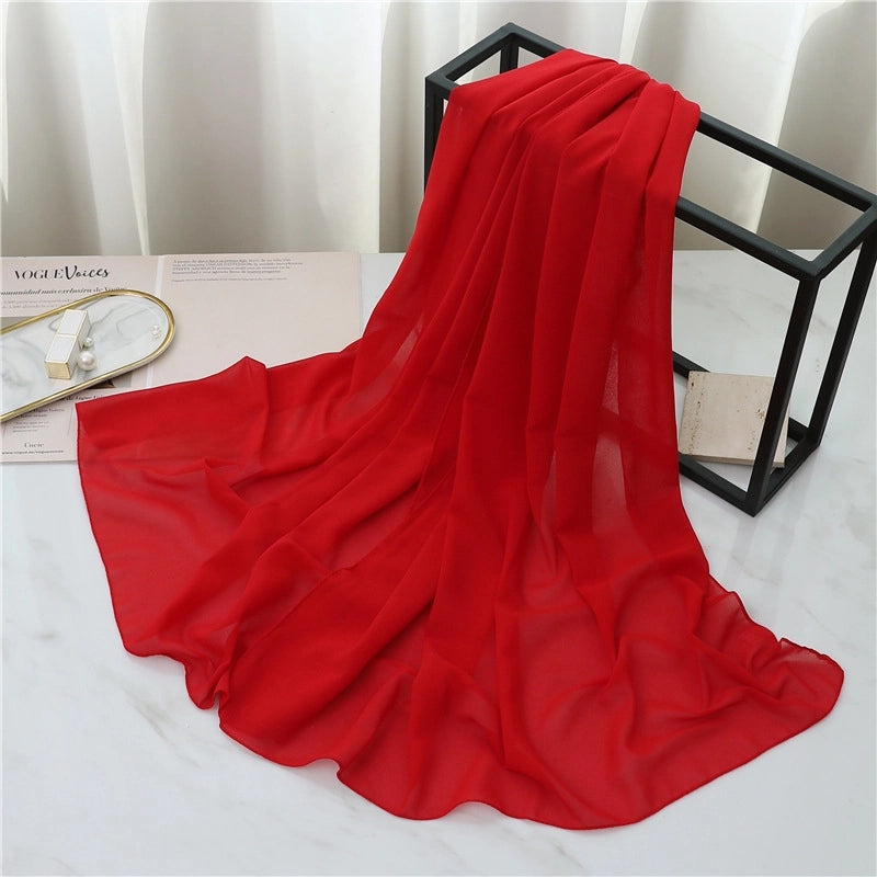 Pearl Chiffon Scarf Solid Color Rectangular Scarf Women's Shawl Basic Scarf