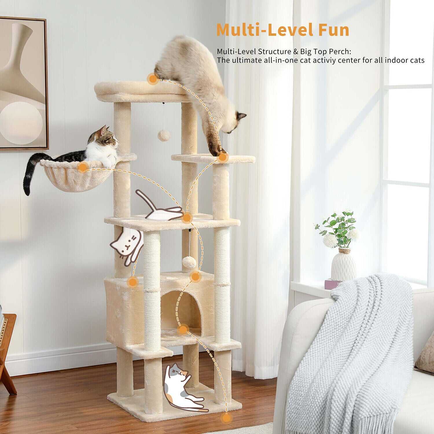 140cm Multi Level Cat Scratching Condo