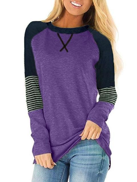 Striped Color Block Casual Tunic Tops